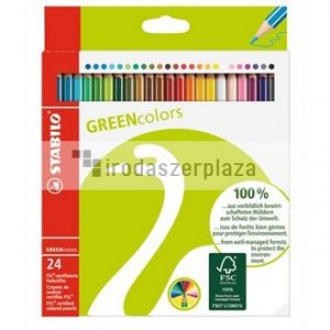 Színes ceruza készlet, hatszögletű, STABILO "GreenColours", 24 különböző szín