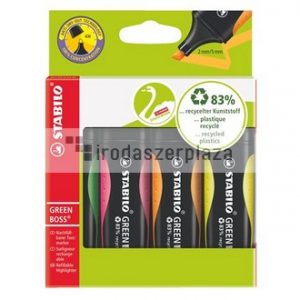 Szövegkiemelő készlet, 2-5 mm, STABILO "Green Boss", 4 különböző szín