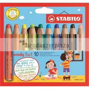 Színes ceruza készlet, kerek, vastag, STABILO "Woody 3 in 1", 10 különböző szín