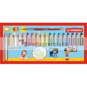 Színes ceruza készlet, kerek, vastag, STABILO "Woody 3 in 1", 18 különböző szín