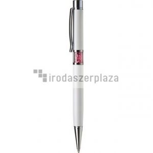 Golyóstoll, fehér, középen rózsaszín SWAROVSKI® kristállyal töltve, 14cm, ART CRYSTELLA®