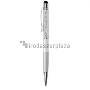 Golyóstoll, krémfehér, felül színjátszós fehér SWAROVSKI® kristállyal töltve, érintővel, 14 cm, ART CRYSTELLA®