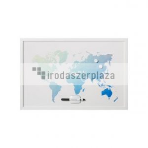 Üzenőtábla, mágneses, 60x40 cm, fehér fa keret,  VICTORIA VISUAL, "Világtérkép"