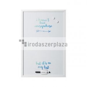 Üzenőtábla, mágneses, 60x40 cm, fehér fa keret,  VICTORIA VISUAL, "Travel"