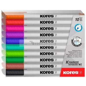Tábla- és flipchart marker készlet, 1-3 mm kúpos, KORES "K-Marker", 10 különböző szín