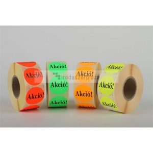 Etikett, 38 mm kör, "AKCIÓ" felirattal, 1000 etikett/tekercs, piros