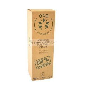 Szívószál, egyenes, darabonként csomagolt, lebomló, 100 db-os, 20 cm, fehér