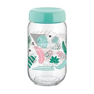 Tárolóüveg, műanyag tetővel, mintás, 1 l
