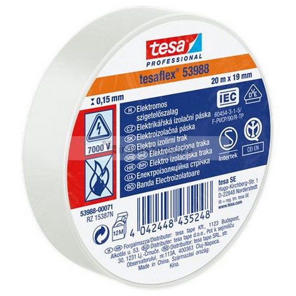Szigetelőszalag, 19 mm x 20 m, TESA "Professional", fehér - Image 2