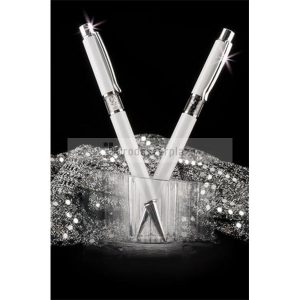 Golyóstoll, fehér, középen fehér SWAROVSKI® kristállyal töltve, 14cm, ART CRYSTELLA®