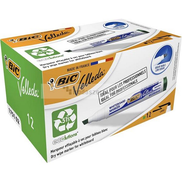Flipchart- és táblamarker, 1,1-5,6 mm, vágott, BIC "Velleda ecolutions", zöld
