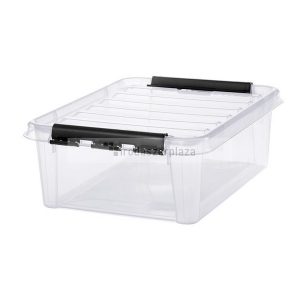 Műanyag tárolódoboz, 21 liter, fekete fogantyúkkal, SMARTSTORE "Classic 24", átlátszó