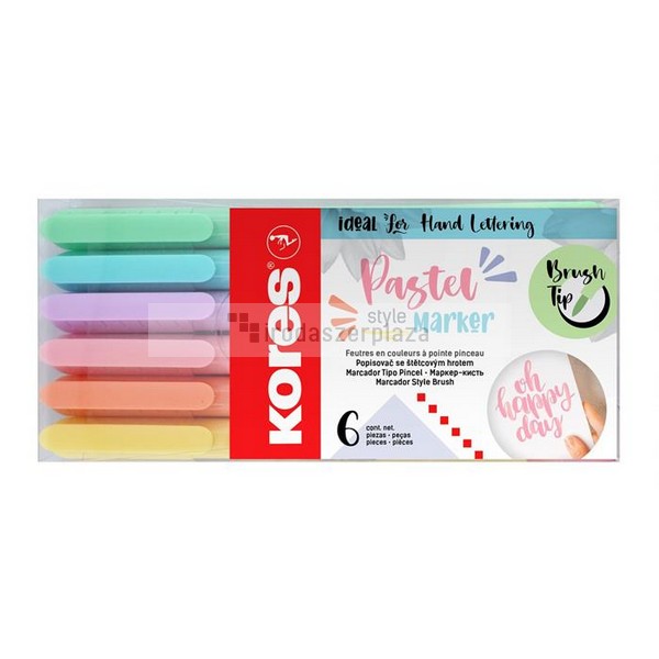 Ecsetirón készlet, KORES "Pastel Style", 6 pasztell szín