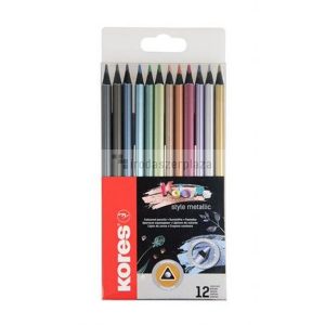 Színes ceruza készlet, háromszögletű, KORES "Kolores Style Metallic", 12 metál szín