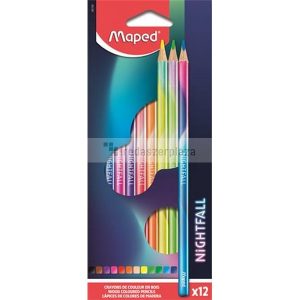 Színes ceruza készlet, háromszögletű, MAPED "Nightfall", 12 különböző szín