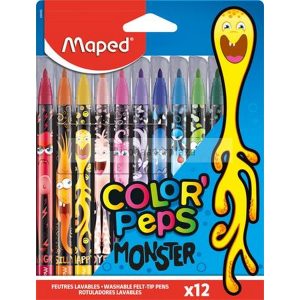 Filctoll készlet, 2,8 mm, kimosható, MAPED "Color`Peps Monster" 12 különböző szín