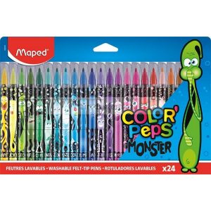 Filctoll készlet, 2,8 mm, kimosható, MAPED "Color`Peps Monster" 24 különböző szín
