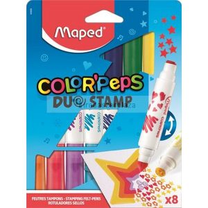 Filctoll készlet, 7,5 mm, kétvégű, MAPED "Color`Peps Duo Stamp" 8 különböző szín és minta