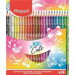 Színes ceruza készlet, háromszögletű, MAPED "Mini Cute", 24 különböző szín