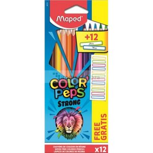 Színes ceruza készlet, háromszögletű, MAPED, "Color`Peps Strong" 12 különböző szín + 12 ajándék matrica