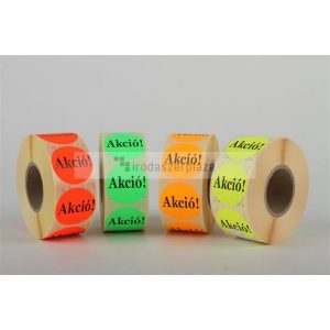 Etikett, 38 mm kör, "AKCIÓ" felirattal, 1000 etikett/tekercs, narancs