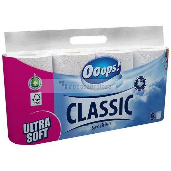 Toalettpapír, 3 rétegű, kistekercses, 8 tekercs, OOOPS "Classic", sensitive