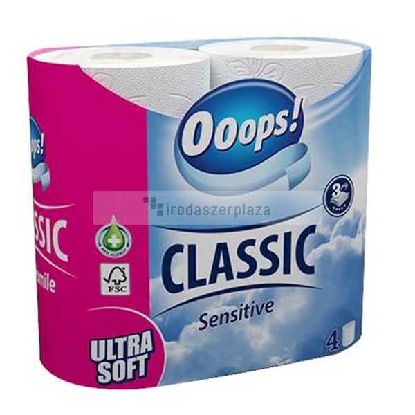 Toalettpapír, 3 rétegű, kistekercses, 4 tekercs, OOOPS "Classic", sensitive
