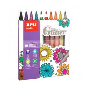 Filctoll készlet, 3,8 mm, csillámos, APLI "Kids Glitter", 10 különböző szín