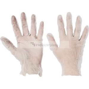 Védőkesztyű, egyszer használatos, vinyl, S/7 méret, púderezett "Rail"