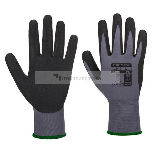 Védőkesztyű, nitril, M méret "Dermiflex Aqua", szürke-fekete