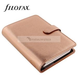 Kalendárium, gyűrűs, betétlapokkal, personal méret, FILOFAX, "Saffiano Metallic", rózsaarany