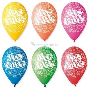 Léggömb, 30 cm, "Happy Birthday", körkörös