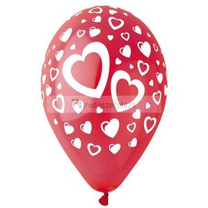 Léggömb, 30 cm, piros szívek