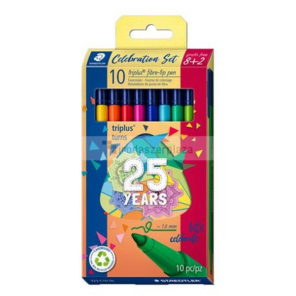 Rostirón készlet, 1 mm, STAEDTLER "Triplus® color 323", 10 különböző szín