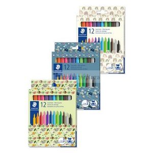 Filctoll készlet, 1 mm, kimosható, vegyes mintájú csomagolás, STAEDTLER "325", 12 különböző szín