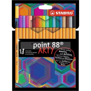 Tűfilc készlet, 0,4 mm, STABILO "Point 88 ARTY", 18 különböző szín
