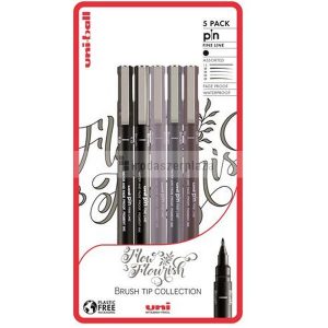 Rajzmarker készlet, UNI PIN "Flow and Flourish", 5 különböző vonalvastagság, 4 szín