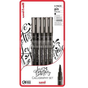 Rajzmarker készlet, UNI PIN "Love Lettering", 5 különböző vonalvastagság, fekete