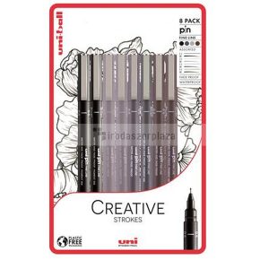 Rajzmarker készlet, UNI PIN "Creative Strokes", 8 különböző vonalvastagság, 4 szín