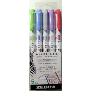 Szövegkiemelő készlet, 1,0/3,5 mm, kétvégű  ZEBRA "Mildliner Cool & Refined" 5 szín